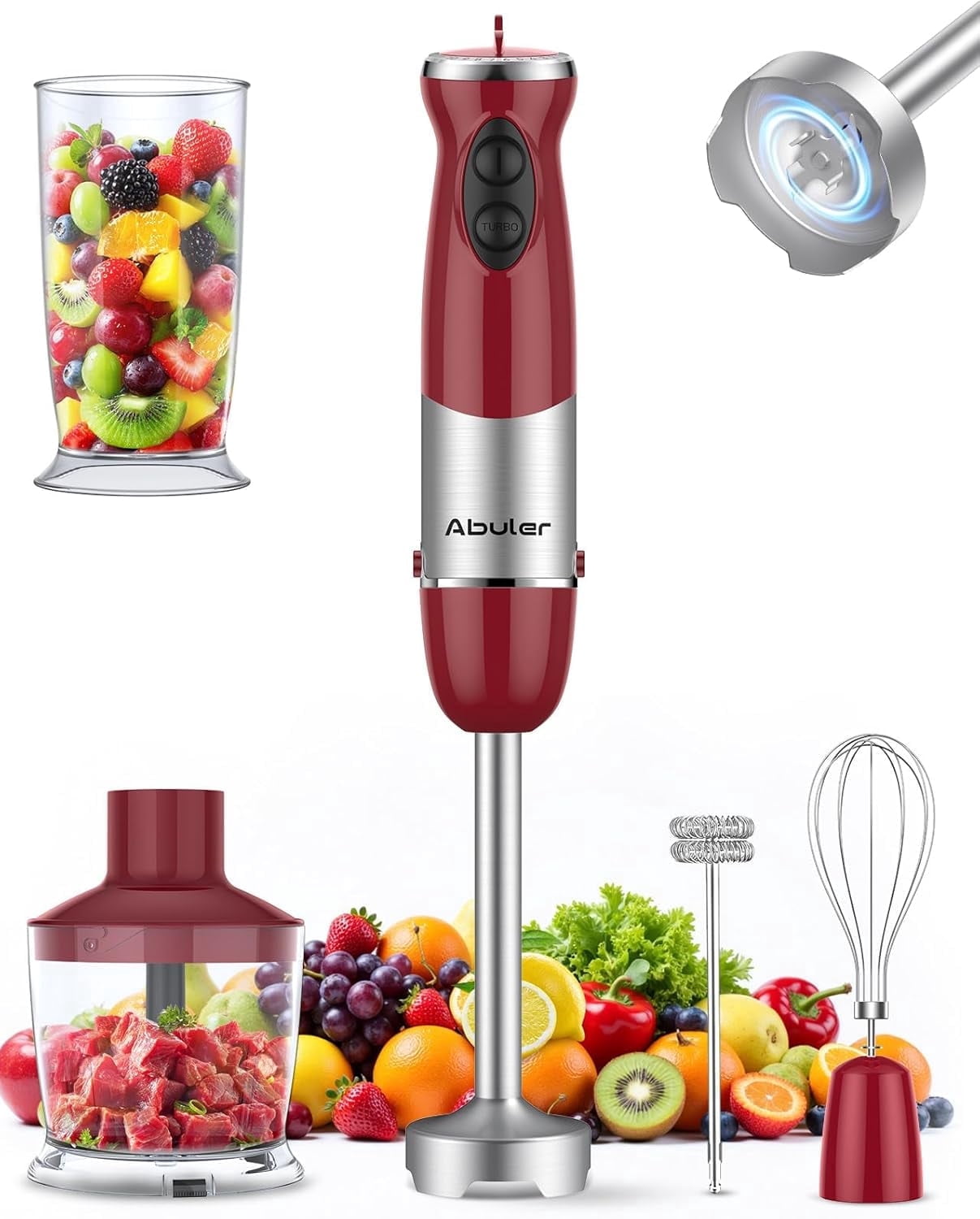 Immersion Blender Handheld 1000W 5 in 1 Corded Stick Hand Blender Kitchen with 12 Speed, BPA-Free, Mixing Beaker, Chopper, Whisk, Milk Frother, Perfect Emulsifier