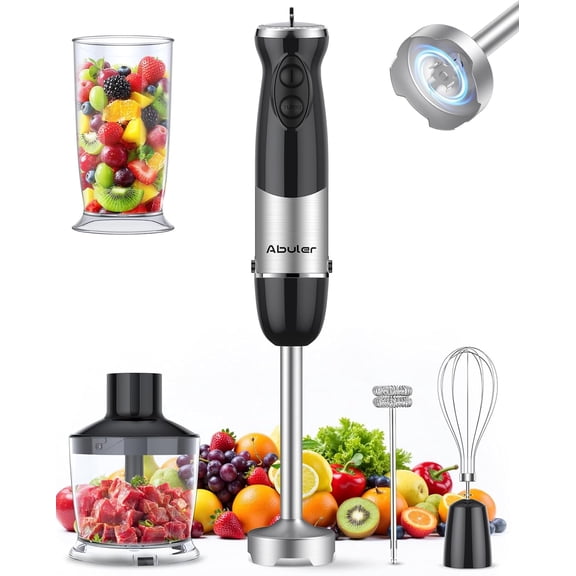 Immersion Blender Handheld 1000W 5 in 1 Corded Stick Hand Blender Kitchen with 12 Speed, BPA-Free, Mixing Beaker, Chopper, Whisk, Milk Frother, Perfect Emulsifier for Soup, Baby Food, Sauce, Puree