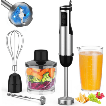 Immersion Blender Handheld, 1100W 5-in-1 Multi-Purpose Hand Blender, 12-Speed Stick Blender, 600ml Beaker, 500ml Chopper, Egg Whisk, Milk Frother, Black