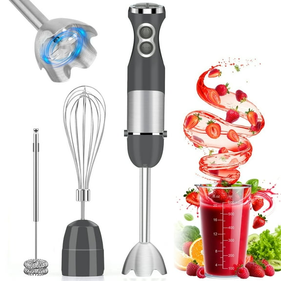 Immersion Blender Handheld, AOKIWO 3-in-1 Hand Blender 12 Speed Turbo Mode Stick Blender, Kitchen Stainless Steel Hand Blender with Chopper, Milk Frother, Whisk for Baby Food, Soup