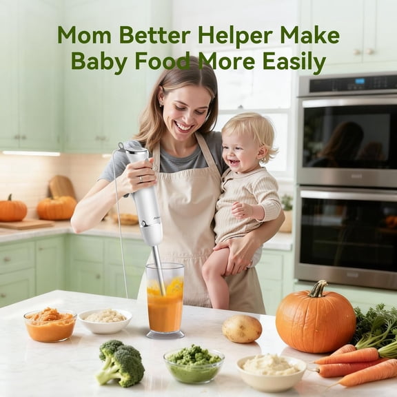 Immersion Blender Handheld 5 in 1, 1000W Hand Mixer Stick with Beaker Chopper Whisk Milk Frother for Soup Sauce Food White
