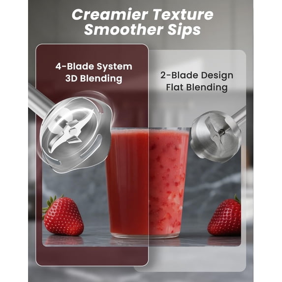 Immersion Blender Handheld, 5 in 1 Hand Blender, 12 Speed Stainless Seel Immersion Blender, Whisk, Chopper, Beaker, Beaters