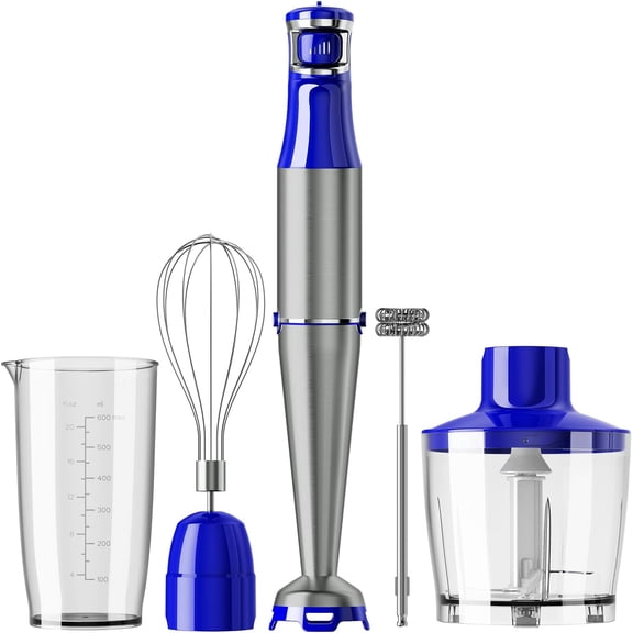 Immersion Blender Handheld Corded Hand Blenders Set 1100W, Trigger Variable Speed 5 in 1 Stick Emulsifier with Chopper, Whisk and Frother for Soup, Baby Food and Smoothies, White