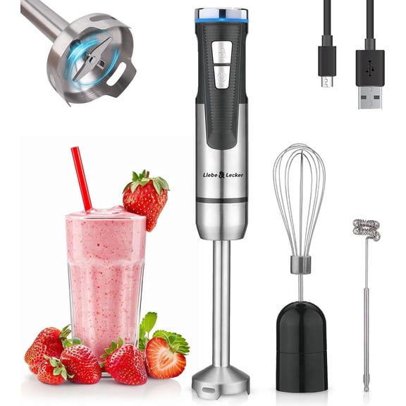 Immersion Blender Handheld Cordless, 3 in 1 Cordless Hand Blender, 8 Speed Emulsion Blender Handheld with Whisk Milk Frother for Soup Smoothie