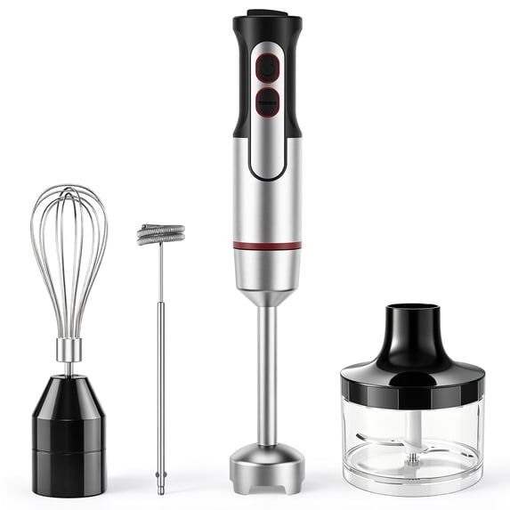 TINANA 4-in-1 Immersion Hand Blender Set, 7 Speeds Stainless Steel Stick Blender with Chopper, Egg Whisk & Milk Frother, Black