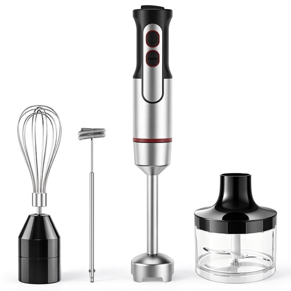 TINANA 4-in-1 Immersion Hand Blender Set, 7 Speeds Stainless Steel Stick Blender with Chopper, Egg Whisk & Milk Frother, Black
