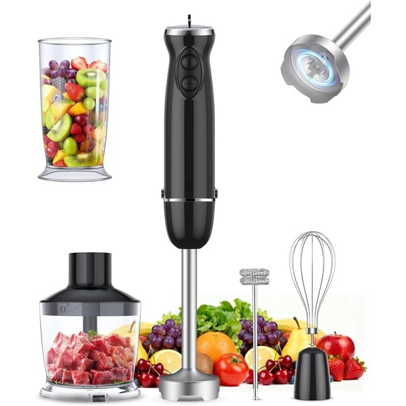 Immersion Blender Handheld Hand Blender, 1000W 5 in 1 Hand Mixer Stick,  12 Speed Handheld Blender 304 Stainless, Mixing Beaker, , Whisk, Milk Frother, Soup, Smoothies,  , Sauce