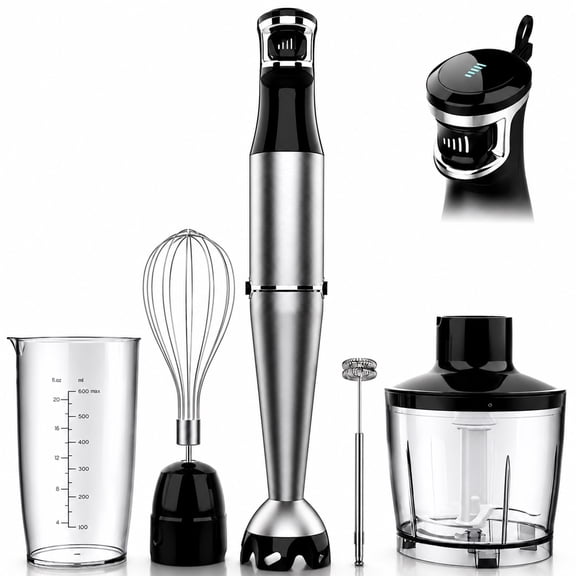 Bitrel Immersion Blender, 1100W 5-in-1 Multi-Speed Hand Blender with 21oz Beaker, Chopper, Whisk & Milk Frother, Ideal for Soup, Baby Food, Sauces, Smoothies & Purees