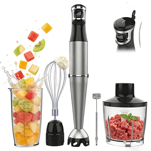 Boyun Daj Immersion Blender,1100W 5-in-1 Hand Blender,Trigger Speed Control with 600ml Beaker,Chopper,Whisk & Milk Frother–Ideal for Soup,Baby Food,Sauce & Puree