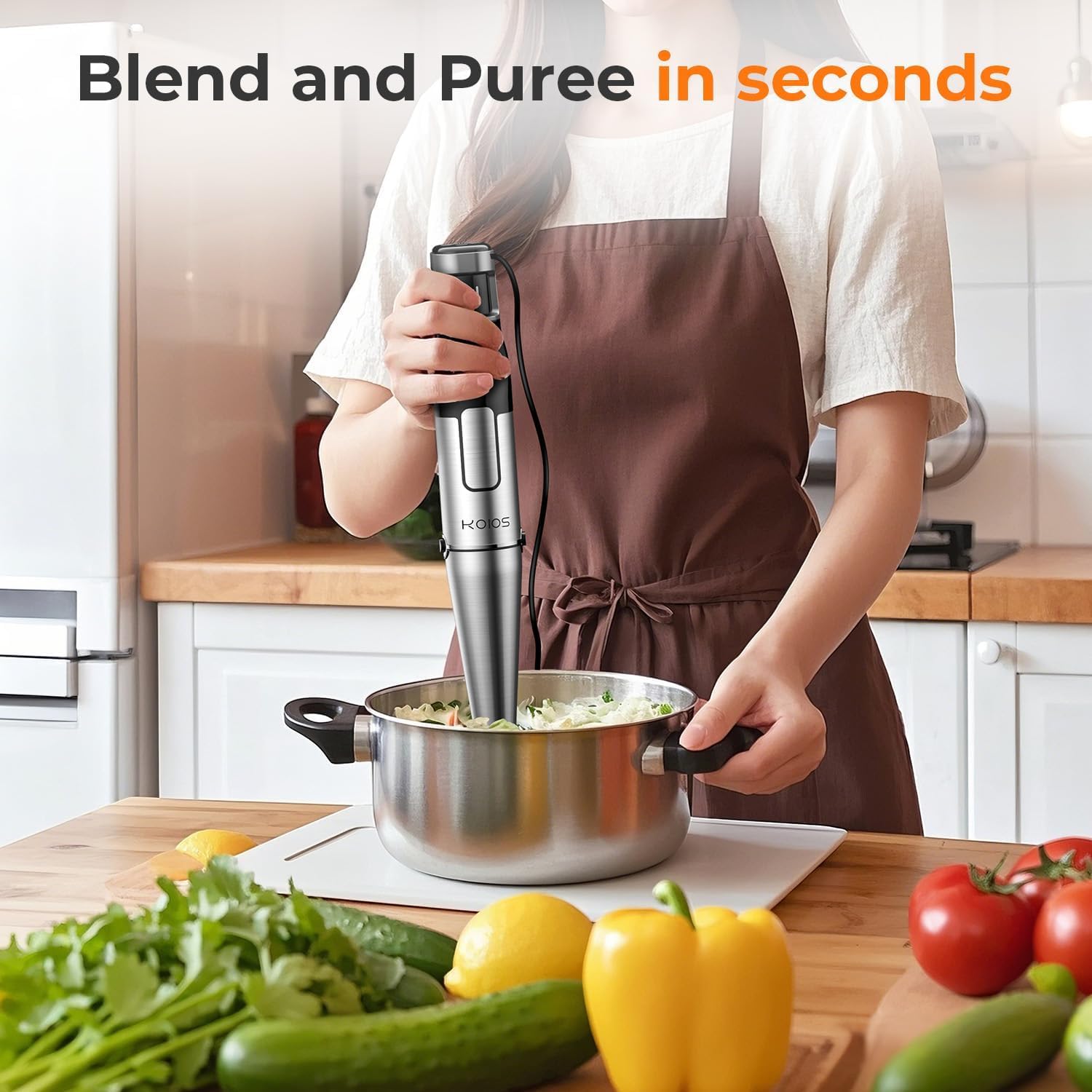 Immersion Blender Handheld - Trigger Variable Speed 5-in-1 Immersion Hand Blender 1100W, Anti-Scratch Stainless Steel Shaft, Chopper & Milk Frother, Non-BPA for Soup, Baby Food and Smoothies