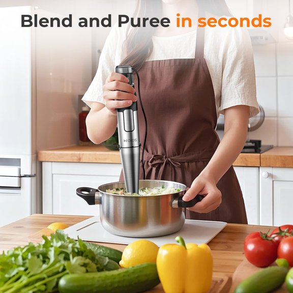 Immersion Blender Handheld - Trigger Variable Speed 5-in-1 Immersion Hand Blender 1100W, Anti-Scratch Stainless Steel Shaft, Chopper & Milk Frother, Non-BPA for Soup, Baby Food and Smoothies
