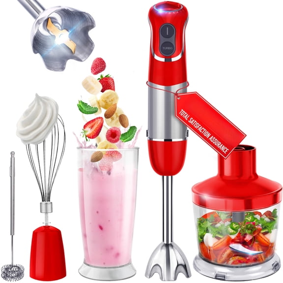 Immersion Blender Red 4-in-1 800W 12 Speed with Turbo Boost
