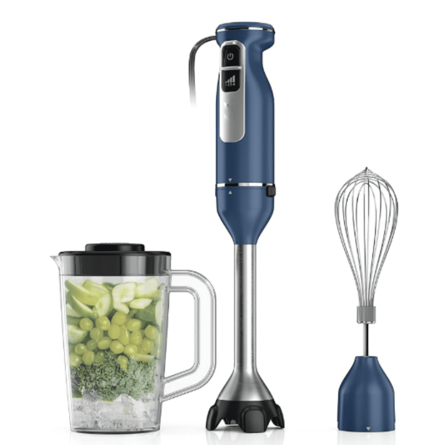 Immersion Blender and Whisk, Hand Stick Blender, 4 Speeds, with SplatterShield and PanProtect, 4-Cup Blending Vessel, Dishwasher , 5-ft Cord, Ergonomic, Deep Navy