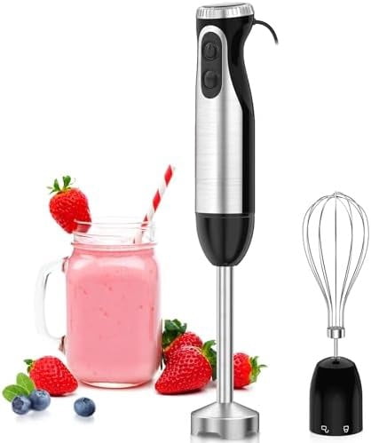Immersion Handheld Blender with Whisk, 20-Speed & Turbo Mode Hand Blender Stick 500W, 304 Stainless Steel Hand Blender for Soup, Smoothie, Puree, Baby Food