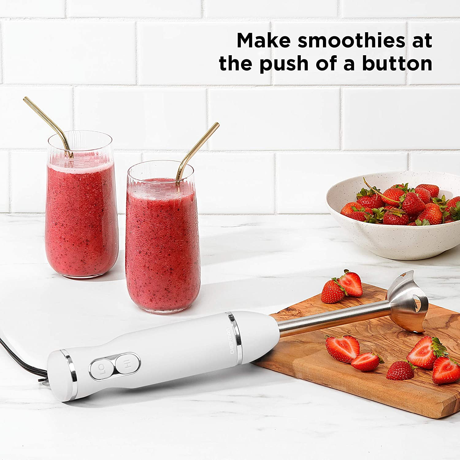 Immersion Stick Hand Blender with Stainless Steel Blades, Powerful Electric Ice Crushing 2-Speed Control Handheld Food Mixer, Purees, Smoothies, Shakes, Sauces & Soups, Ivory