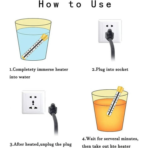 Immersion Water Heater, 1500W Electric Submersible Water Heater with Stainless Steel Guard Cover, Portable Bucket Heater to Heat 5 Gallons of Water in Minutes,Yellow