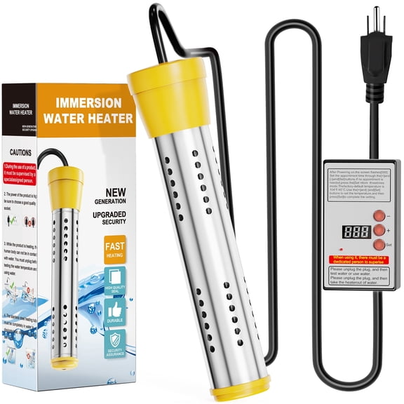 Immersion Water Heater 1500W with Thermostat Floating Bucket Heater with Time Temperature Control Setting Auto Shut-Off Heater Rapid Heating in Minutes rv water heater anode rod 304 Stainless-Steel