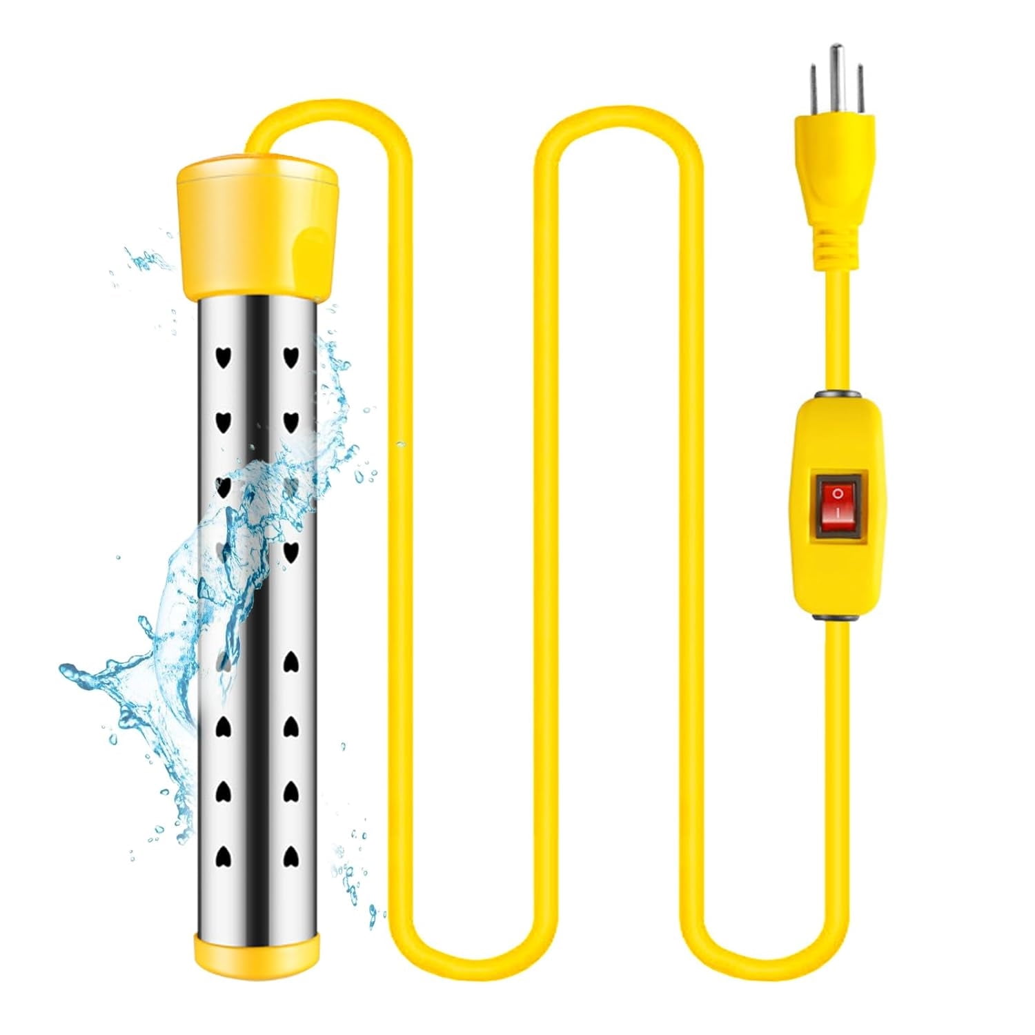 Immersion Water Heater, Portable Bucket Heater with Switch + Temperature Control, 304 Stainless Steel Anti-scalding, Submersible Water Heater Bathtub Heats up to 5 gallons of Water in Minutes