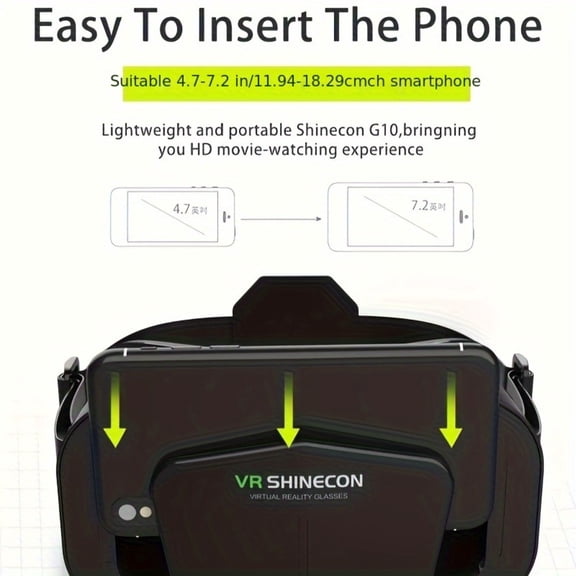 Immersive 3D VR Goggles with Wide-Angle View & Blue Light Protection for 4.7-7 Inch Smartphones, Realistic Gaming VR Headset for