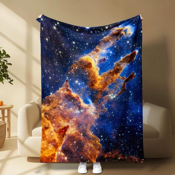 Immersive Universe Experience, Creation Pillar Theme Blanket, Soft Bed Decor, Home Office Use, Cozy Air-Conditioned Room Cover