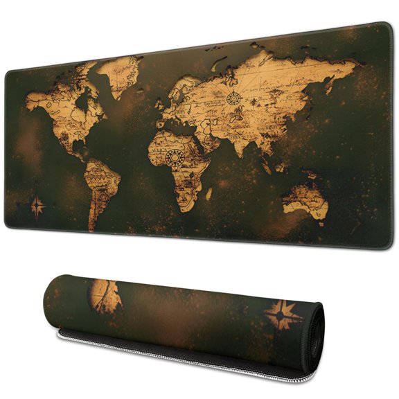 Immersive World Map Gaming Mouse Pad with Stitched Edges - Ultra Non-Slip Base Extended XXL (31.5x11.8 Inch)