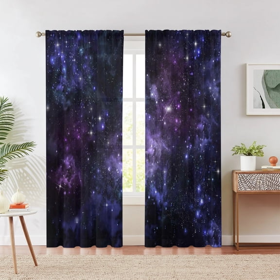 Immersive deep purple galaxy outer space nebula dream starry sky curtains, cosmic star print curtains, suitable for children's rooms, boys' rooms, girls' rooms, living rooms, bedrooms, 42x84in