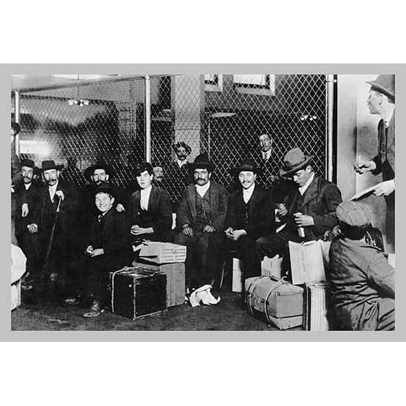 Immigrant Men Sitting at Ellis Island Fine art canvas print (20" x 30")
