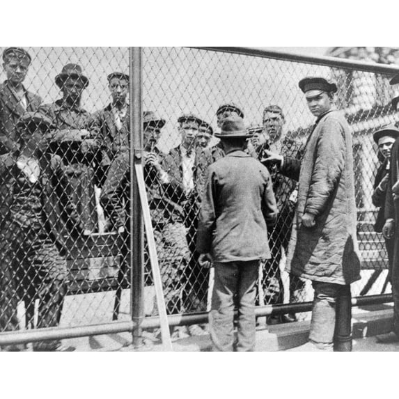 Immigration. Failed Immigrants Awaiting Deportation On The Roof Of The Main Building At Ellis Island. Halftone
