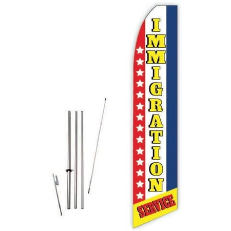 Immigration Service Red/Blue Super Novo Feather Flag - Complete with 15ft Pole Set and Ground Spike