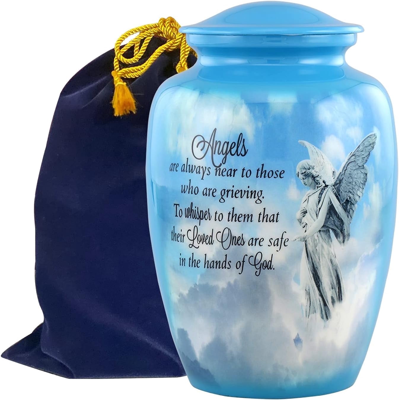 Immortal-Memories Angel Urn - Guardian Angel Cremation Urn for Ashes - Hand painted Adult Angel Urn - Angel Memorial Urn with Velvet Bag (Large)