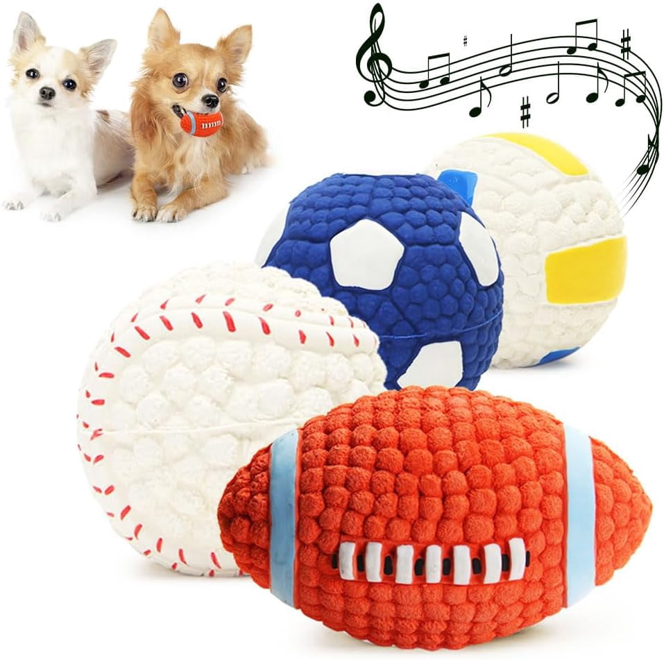 Immortal Toy for Aggressive Chewers, Squeaky Dog Ball Squeaky Dog Toys Natural Latex Rubber Balls for Small Dogs Puppies Cute Dog Squeak Toys Play Ball Tennis Ball, football, volleyball