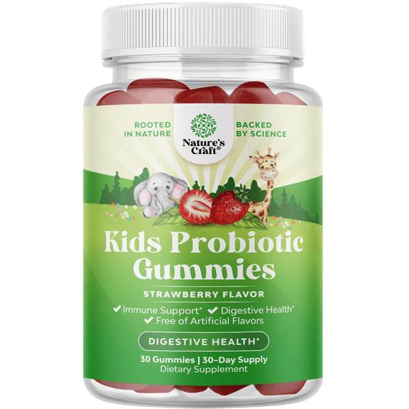 Natures Craft Probiotic Gummies for Kids, Digestive and Immune Support Supplement, 30 Count