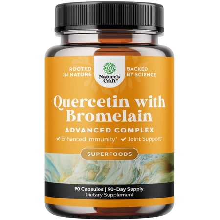 Natures Craft Pure Quercetin 500mg with Bromelain 100mg Capsules, Joint and Immune Support Supplement, 90 Count