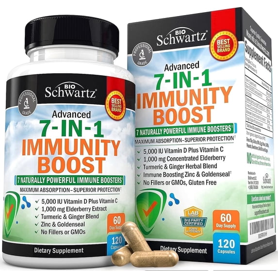 BioSchwartz 7-in-1 Immune Support Multivitamin with Zinc and Elderberry, 120 Capsules