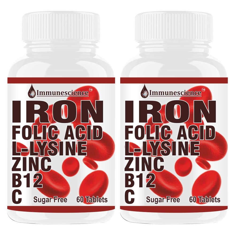 Immunescience Iron Tablets For Women & Men With Vitamin C Folic Acid