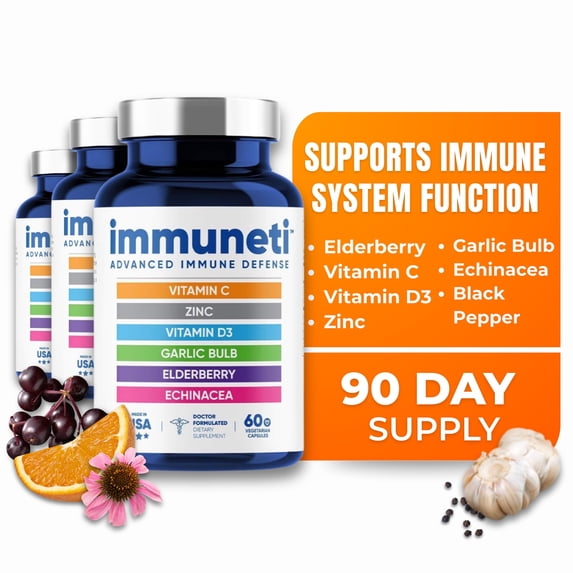 Immuneti - Advanced Immune Defense 6-in-1 - Vitamin C, Echinacea, Elderberry, Vitamin D, Zinc, Garlic