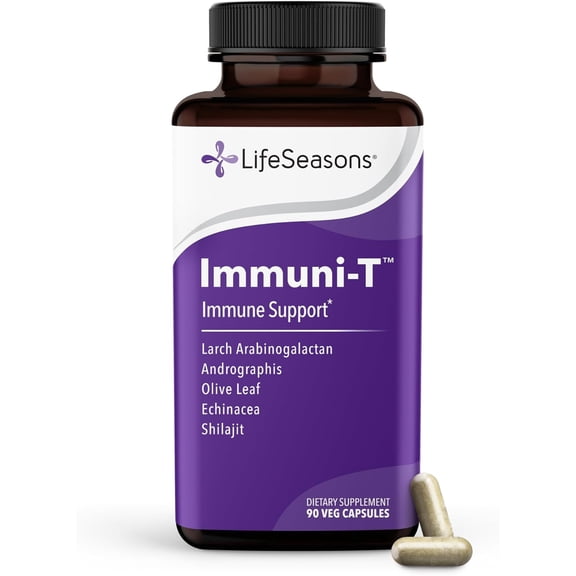 LifeSeasons Immuni-T - Immune Support Supplement - Immunity System Booster - Natural Cold & Flu Relief - Elderberry, Echinacea, Andrographis, Arabinogalactans & Olive Leaf - 90 Capsules