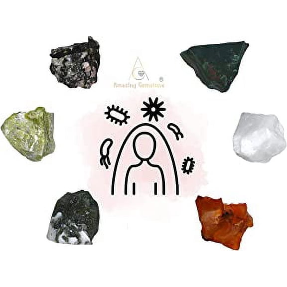 Immunity Crystal Stone Set - Blood Stone Rhodonite Serpentine Snow Quartz Carnelian Moss Agate