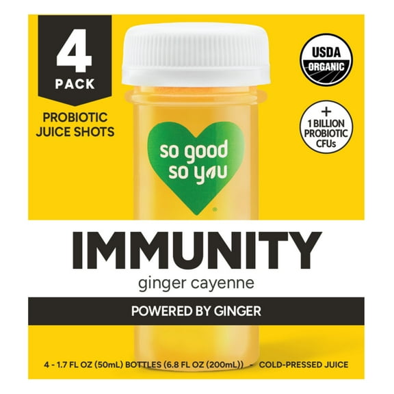 So Good So You Immunity Ginger Cayenne Probiotic Juice Shots 4 - 1.7 fl oz Bottles