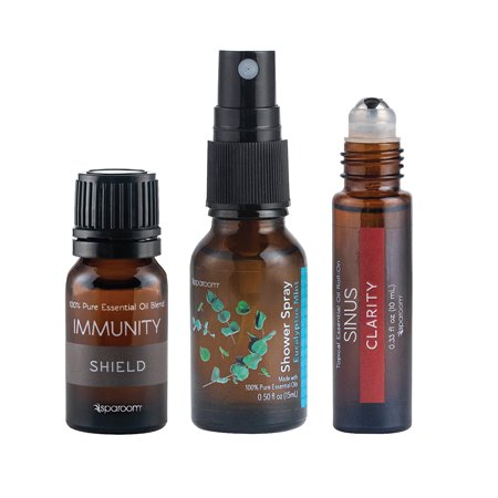SpaRoom Immunity Travel Kit, Immunity Essential Oil Blend, Eucalyptus Mint Shower Spray, Sinus Topical Roll-on
