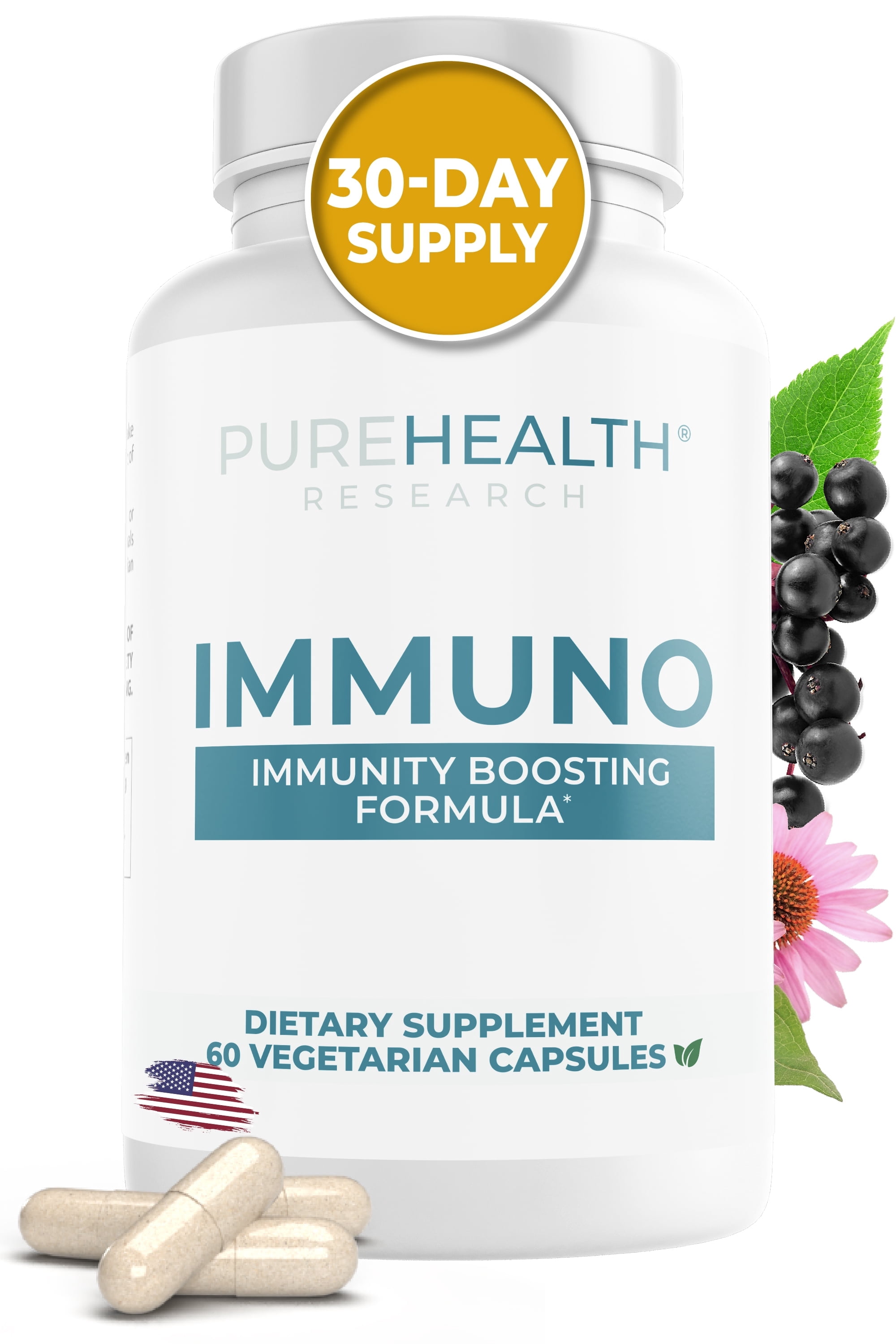 Immuno Supplement; Elderberry with Zinc and Vitamin C for Adults Full-Spectrum Cellular Nutrition for Peak Immune Support by PureHealth Research