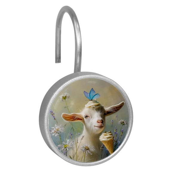 Imobaby 12 Pcs Metal Shower Curtain Hooks Rust Proof for Shower Curtain Liner - Aries Happy Ice Cream