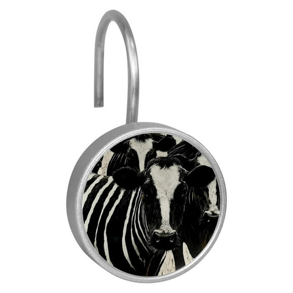 Imobaby 12 Pcs Metal Shower Curtain Hooks Rust Proof for Shower Curtain Liner - Black White Zebra Animal