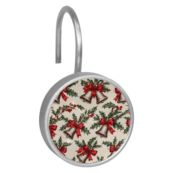 Imobaby 12 Pcs Metal Shower Curtain Hooks Rust Proof for Shower Curtain Liner - Christmas Bell Red