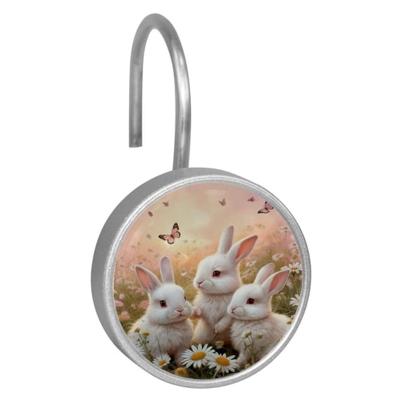 Imobaby 12 Pcs Metal Shower Curtain Hooks Rust Proof for Shower Curtain Liner - Little Rabbit Basking in the Sun