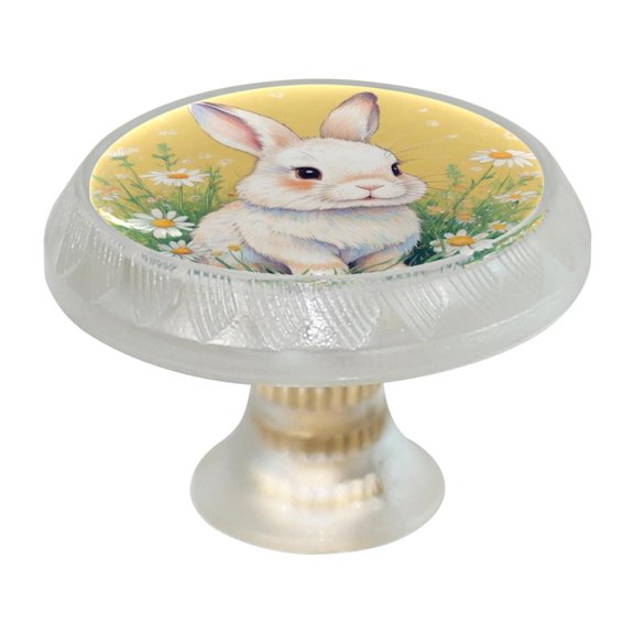 Imobaby 4 Pcs Plastic Round Cabinet Knob Home Decor - Flower Bushes Cute Rabbits