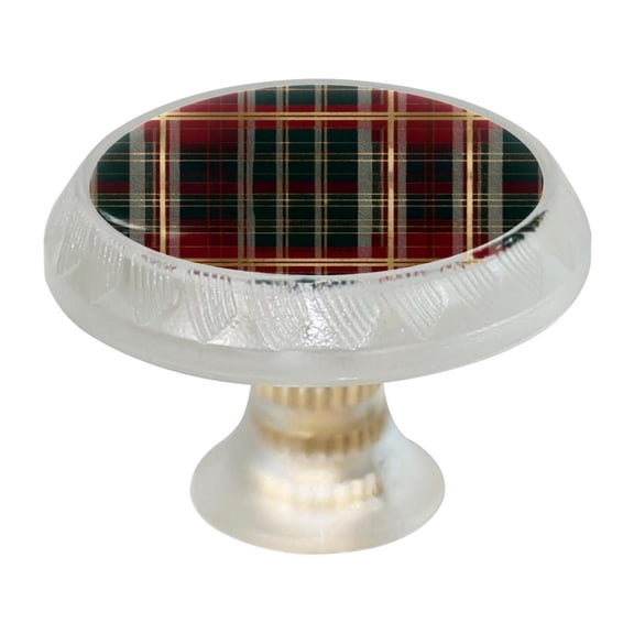 Imobaby 4 Pcs Plastic Round Cabinet Knob Home Decor - Golden Border Grid Pattern in Red Green