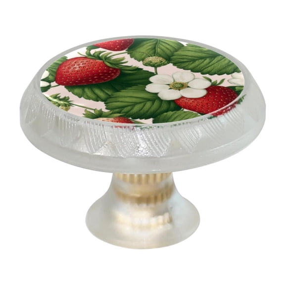 Imobaby 4 Pcs Plastic Round Cabinet Knob Home Decor - Strawberry Small White Flowers