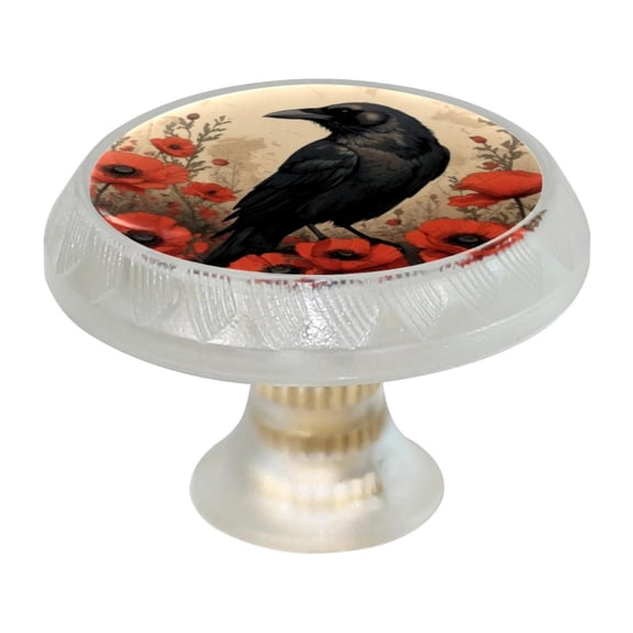 Imobaby 4 Pcs Plastic Round Cabinet Knob Home Decor - Twilight Retro Crow Black