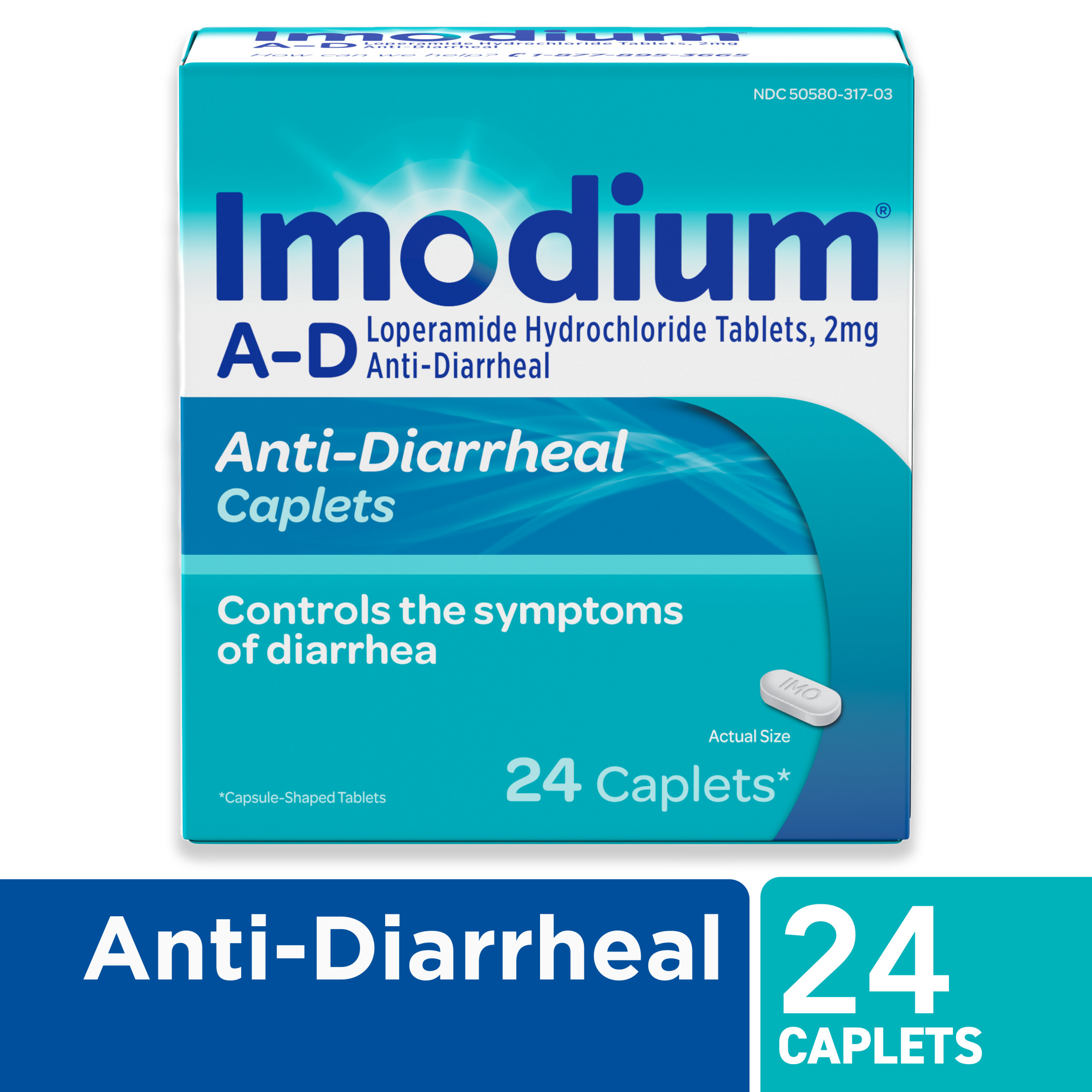 Imodium A-D Diarrhea Relief Caplets, Loperamide Hydrochloride, 24 Ct. - image 1 of 9